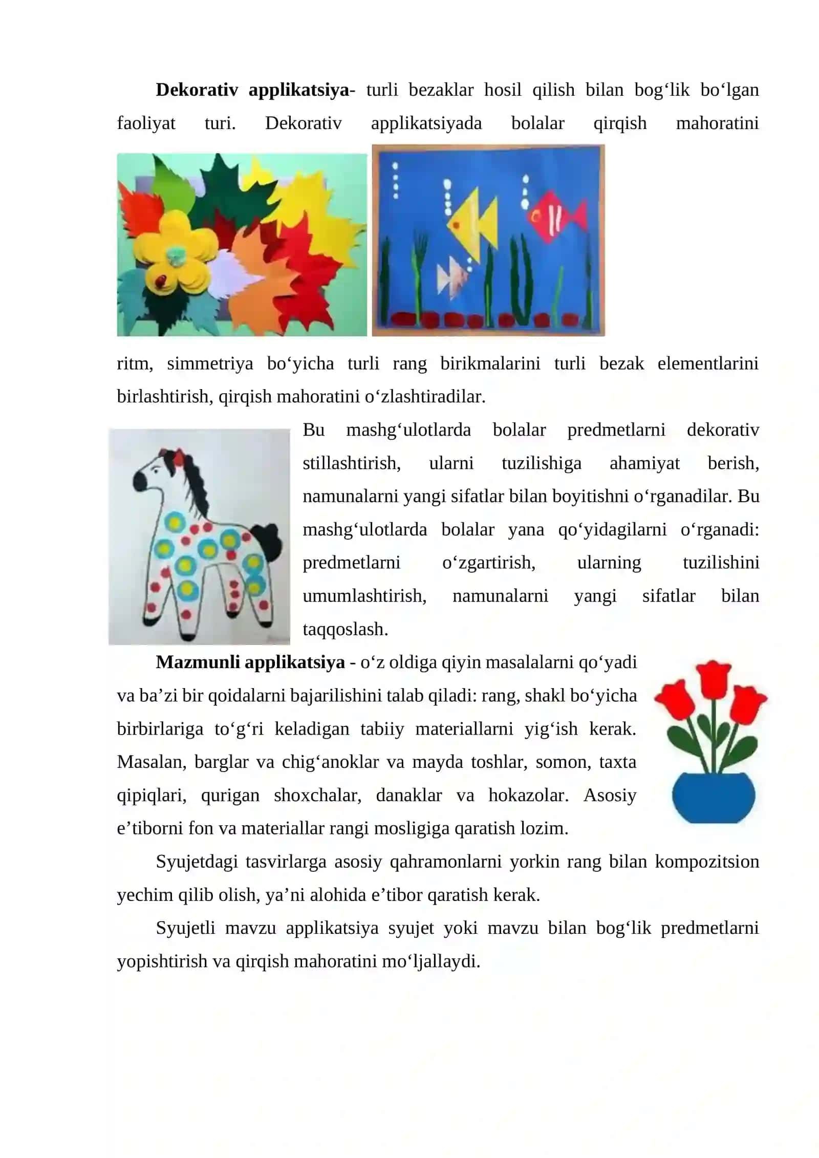Maktabgacha ta’lim muassasada applikatsiya ishiga o‘rgatishning vazifalari va turlari (6-amaliy mashg‘ulot) 2