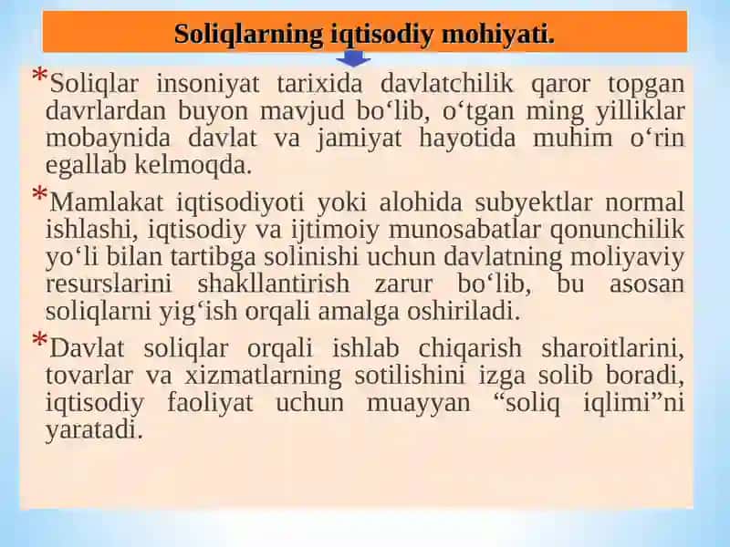 Soliqlarning iqtisodiy mohiyati va obyektiv zarurligi 2