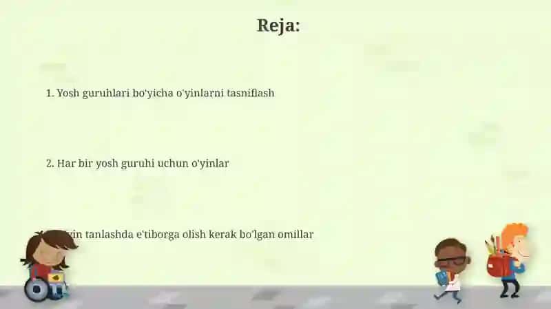 Turli yosh davrlari boõyicha õyinlarni guruhlash 2