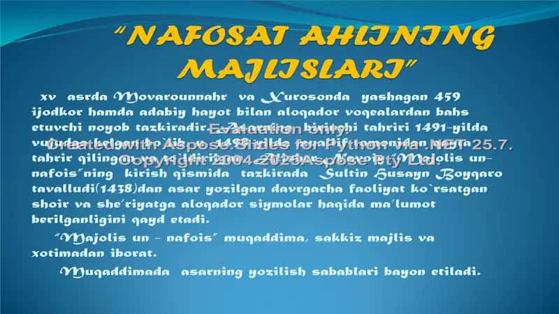 A. Navoiyning “Majolis ul-nafoiz” asaridagi turkiy ijodkorlik 2