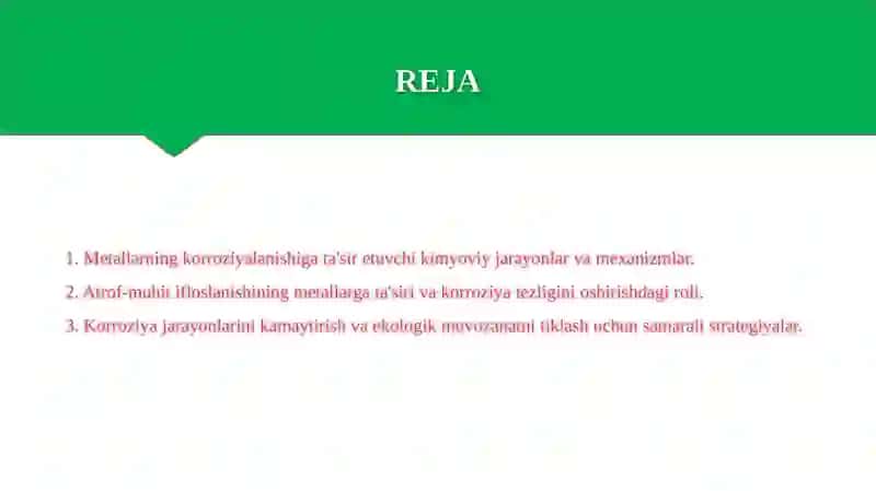 Metallarning korroziyalanishiga ta'sir etuvchi kimyoviy jarayonlar va mexanizmlar 2