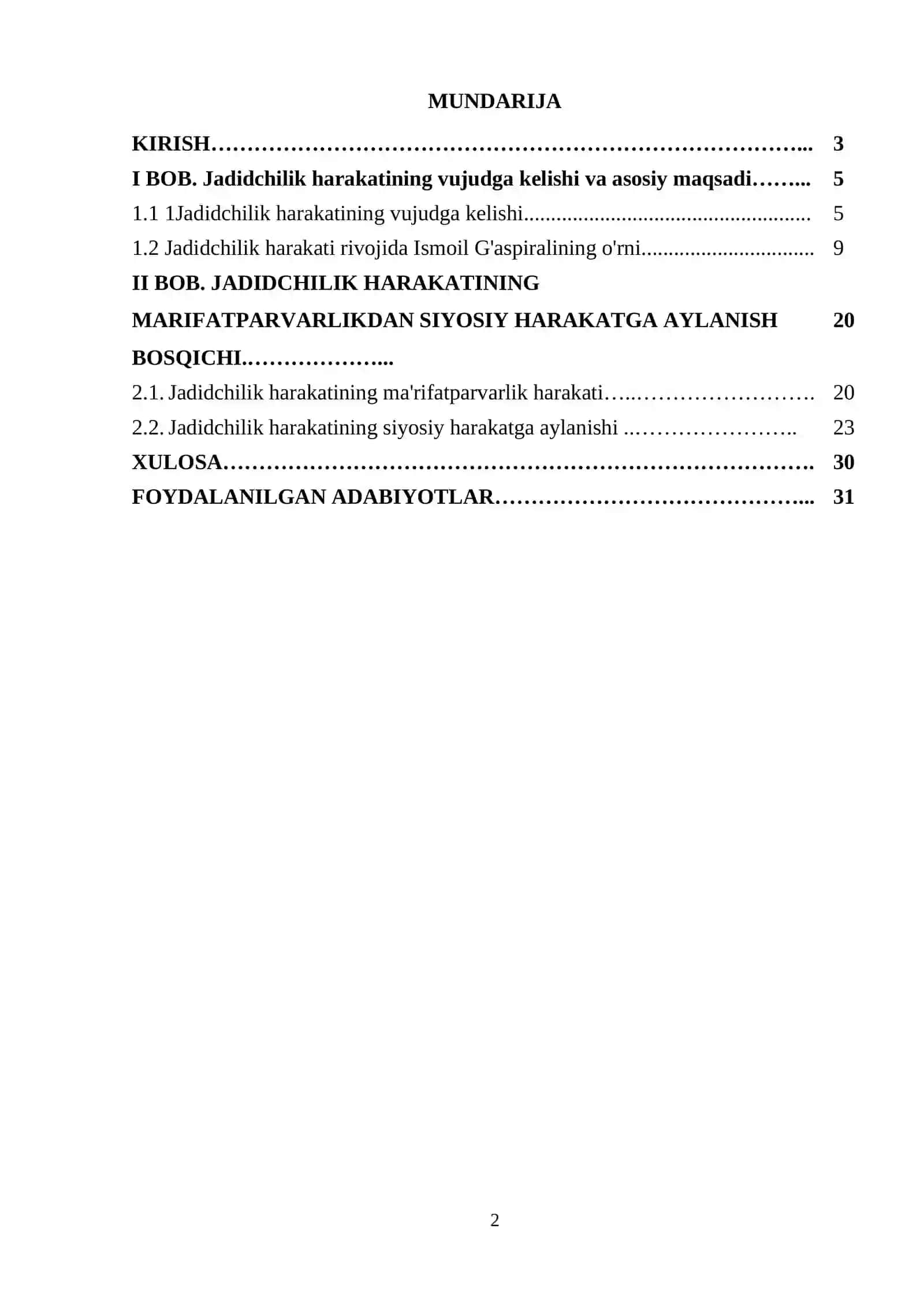 Jadidchilik harakatining ma’rifatparvarlikdan siyosiy harakatga aykanishi kurs ishlari 2
