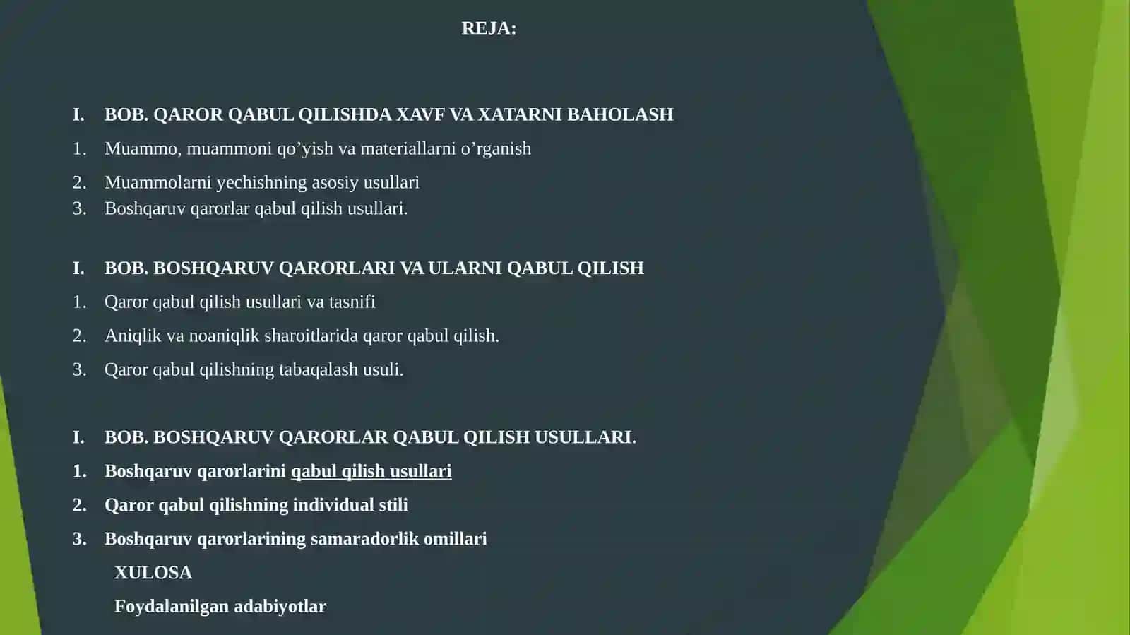 QAROR QABUL QILISHDA XAVF VA UNI BAHOLASH USULLARI 2