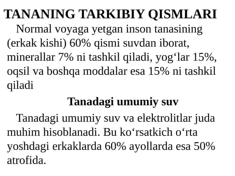 Gomeostaz haqida tushuncha. Organizmning biologik suyuqliklari 2