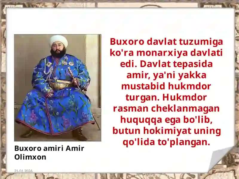 Buxoro amirlik davlat tuzumi va uning ma'muriy boshqariluvi 2