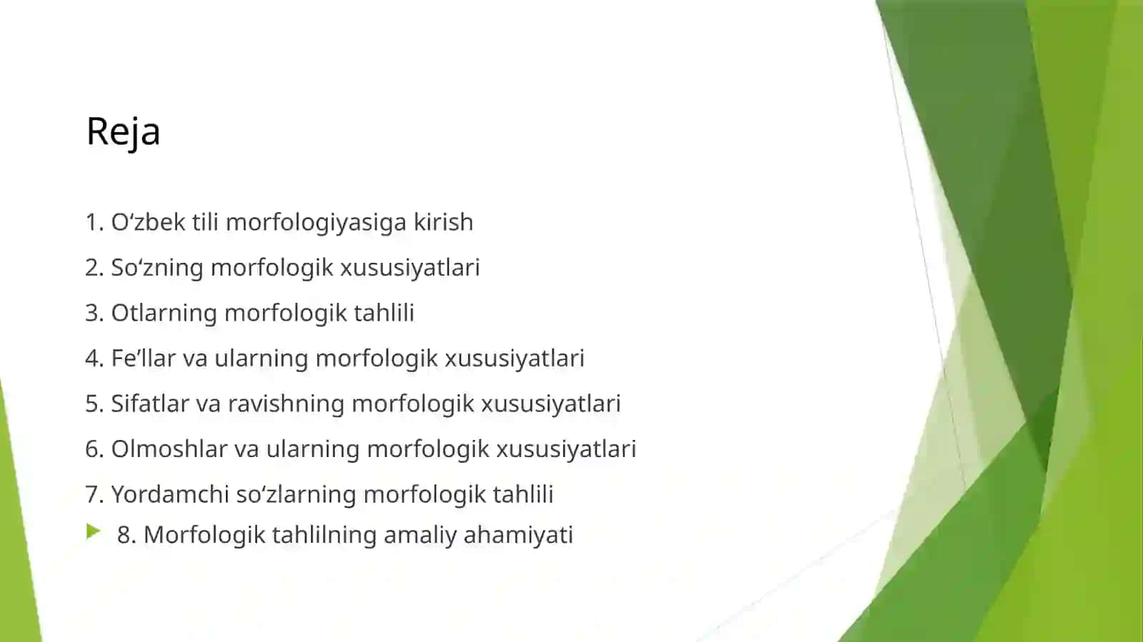 Oʻzbek tilining morfologik sathi 2