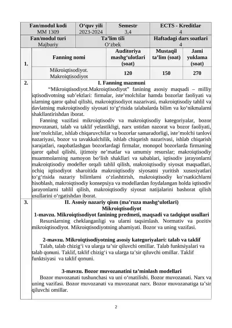 Mikroiqtisodiyot. Makroiqtisodiyot 2