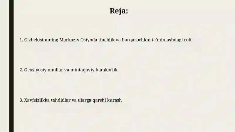 Markaziy Osiyoda tinchlik va barqarorlikni ta’minlashdagi o’rni 2