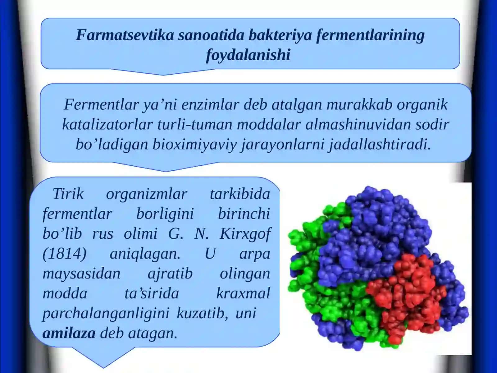 Mikroorganizmlar ishlab chiqaradigan fermentlar fermentlarni biotexnologiyada foydalanilishi va biotexnologik xususiyatlari 2