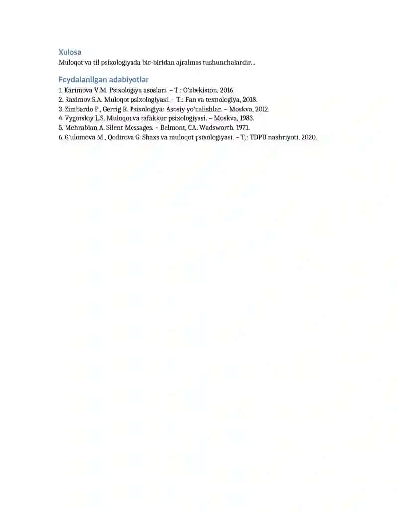 MULOQOT VA TIL (Psixologiya fanidan referat) 2