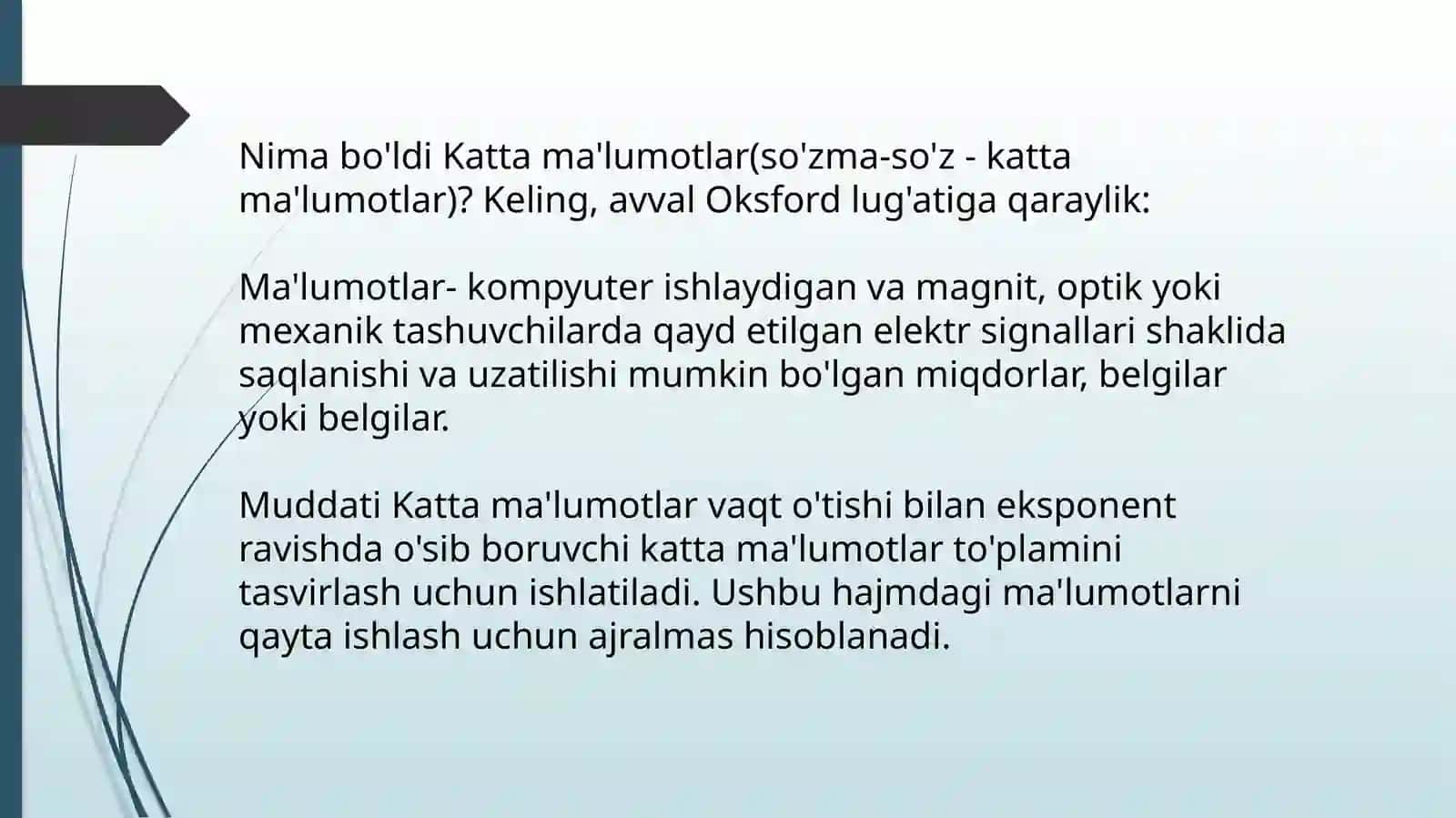 Kattama’lumotlarni qayta ishlash texnologiyalari 2