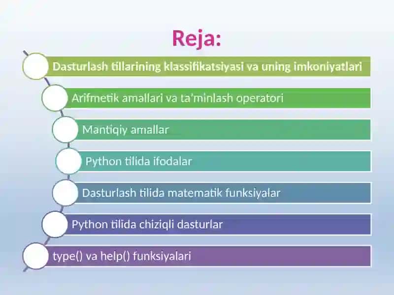 Dasturlash tili tarkibidagi arifmetik amallar va mantiqiy amallar 2