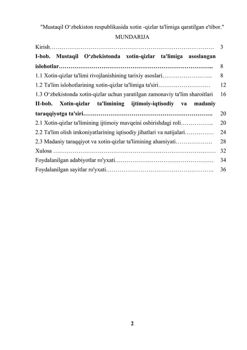 Mustaqil Oʻzbekiston respublikasida xotin -qizlar ta'limiga qaratilgan e'tibor 2