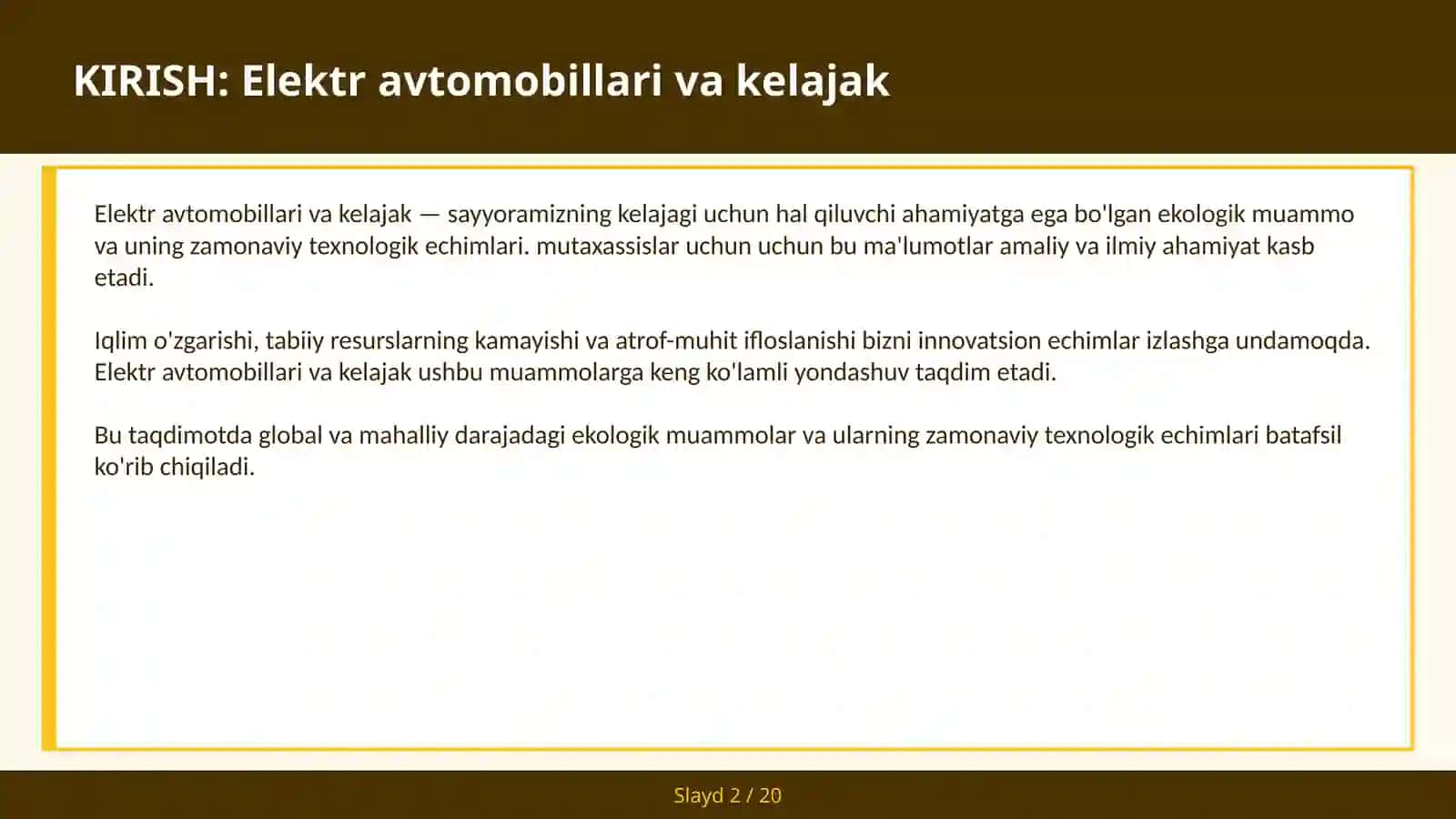 Elektr avtomobillari va kelajak 2