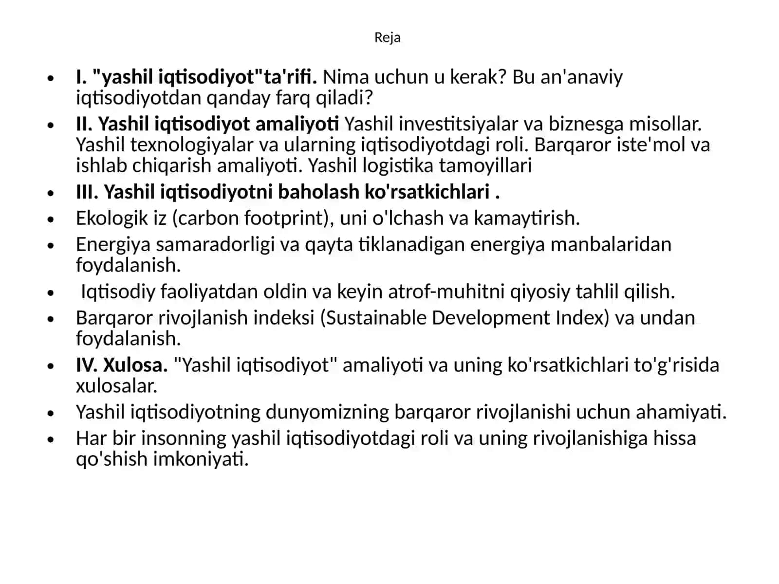 Yashil iqtisodiyotni baholash amaliyoti va ko'rsatkichlari 2
