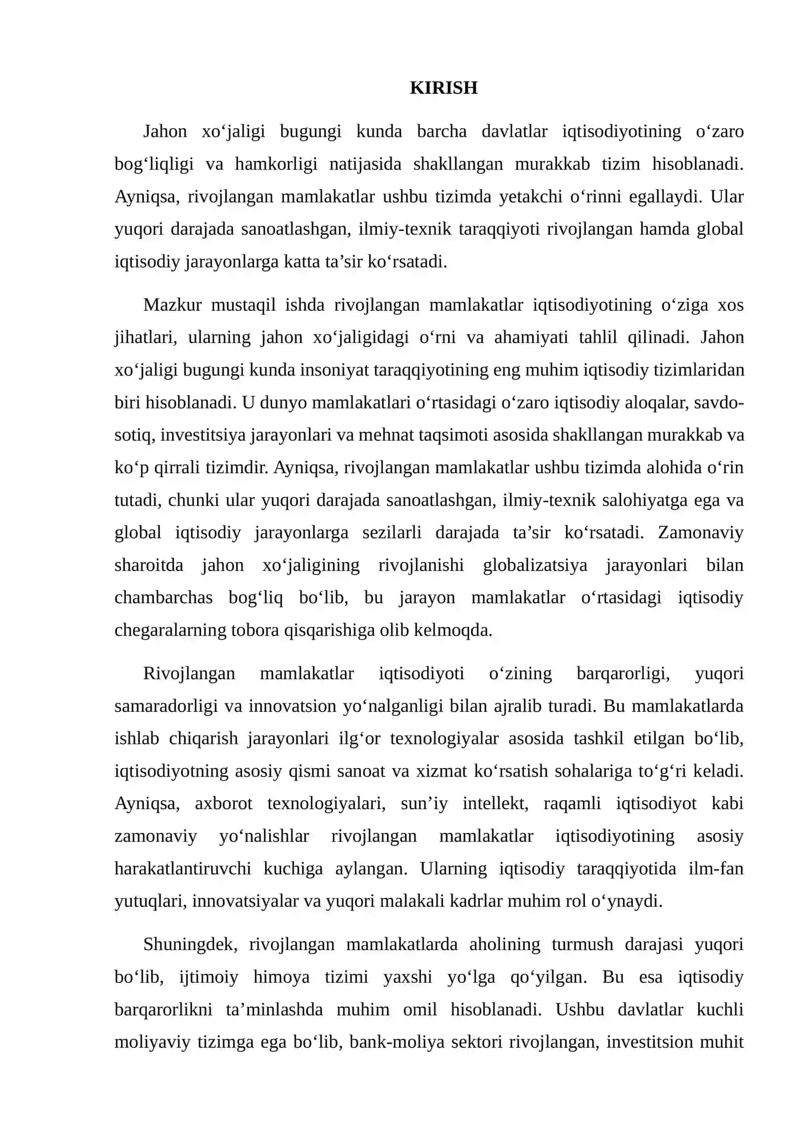 JAHON XO‘JALIGIDA RIVOJLANGAN MAMLAKATLAR IQTISODIYOTI 2