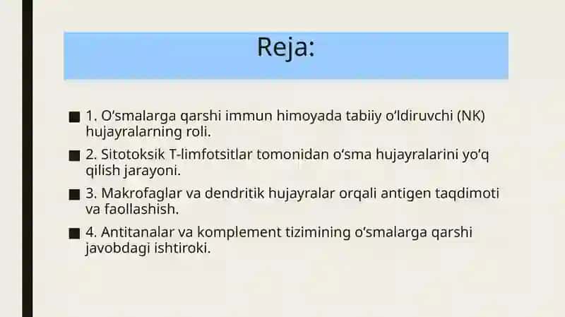 O'smadan himoyalanishning immun mexanizmlari 2