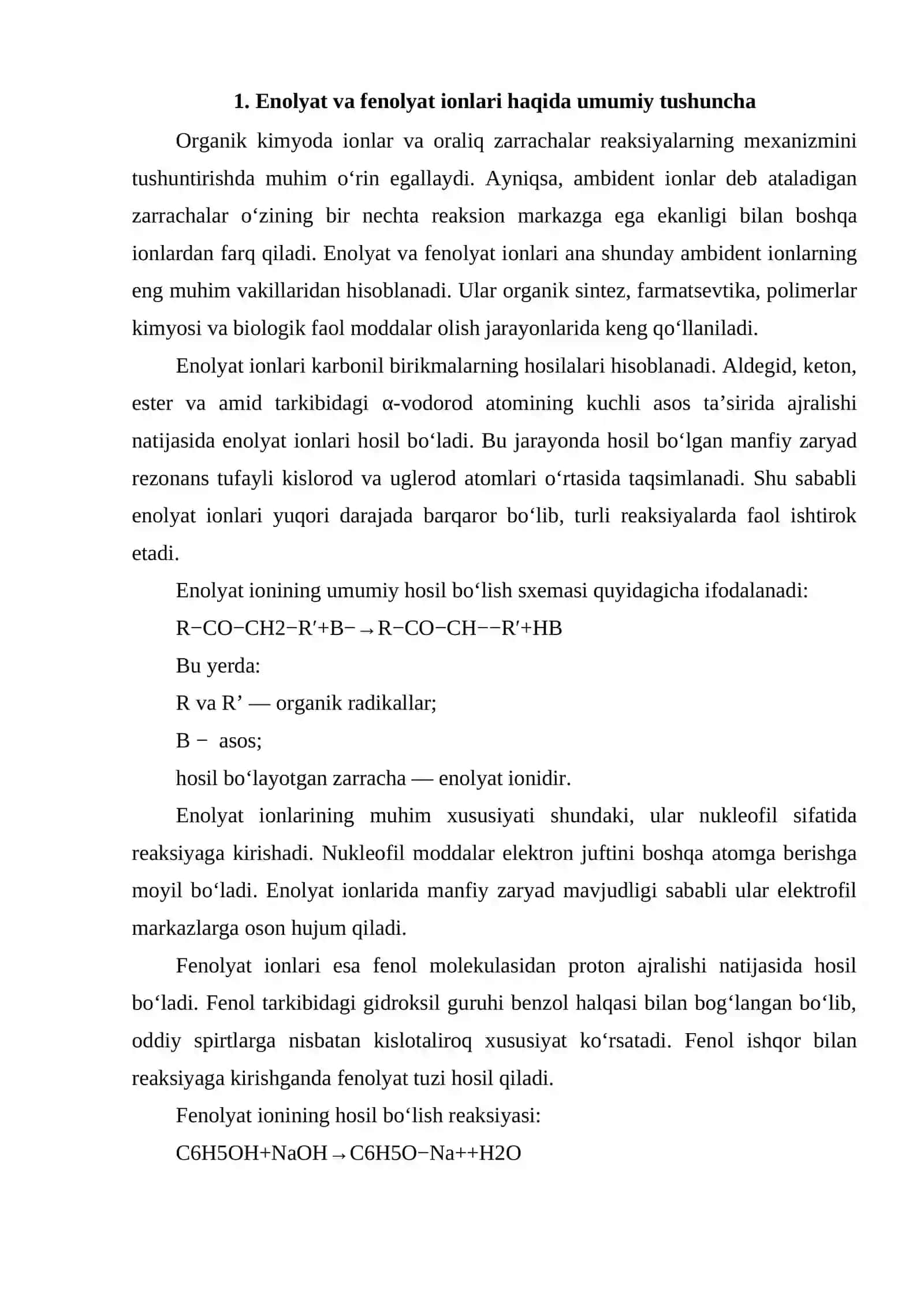 Enolyat va fenolyat ionlari haqida umumiy tushuncha 2