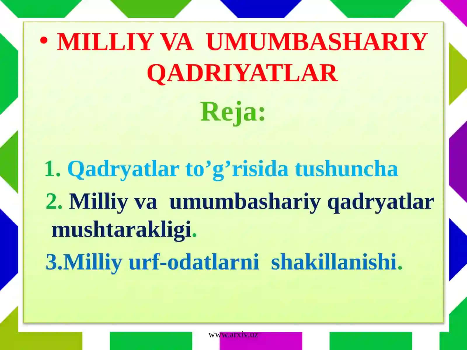 FARG’ONA SHAHAR BIRINCHI O’RTA TA’LIM MAKTABI MILLIY ISTIQLOL G’OYASI FANIO’QITUVCHISI MAVLONOVA ODINANING 2