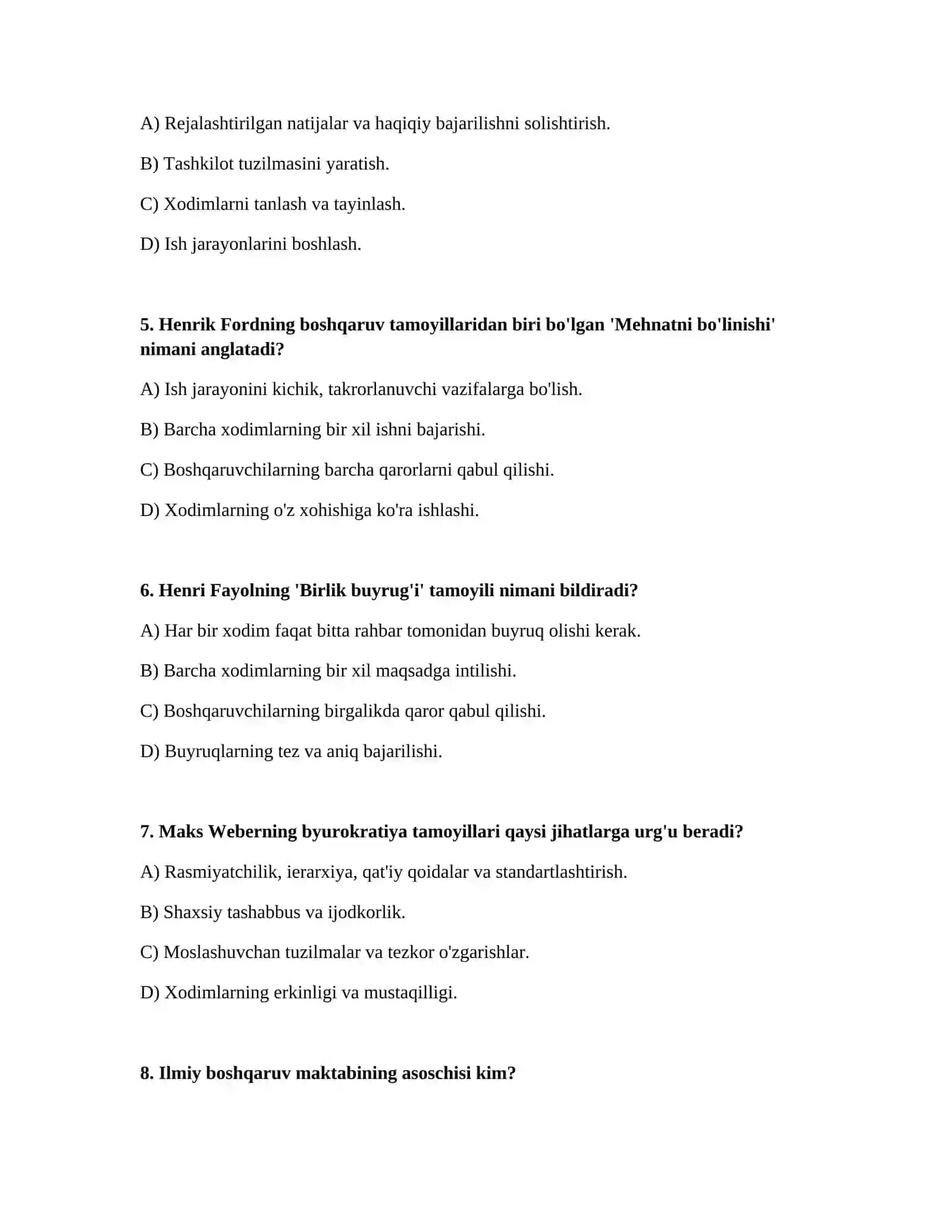 Biznes boshqaruv funksiyalari va tamoyillari 2