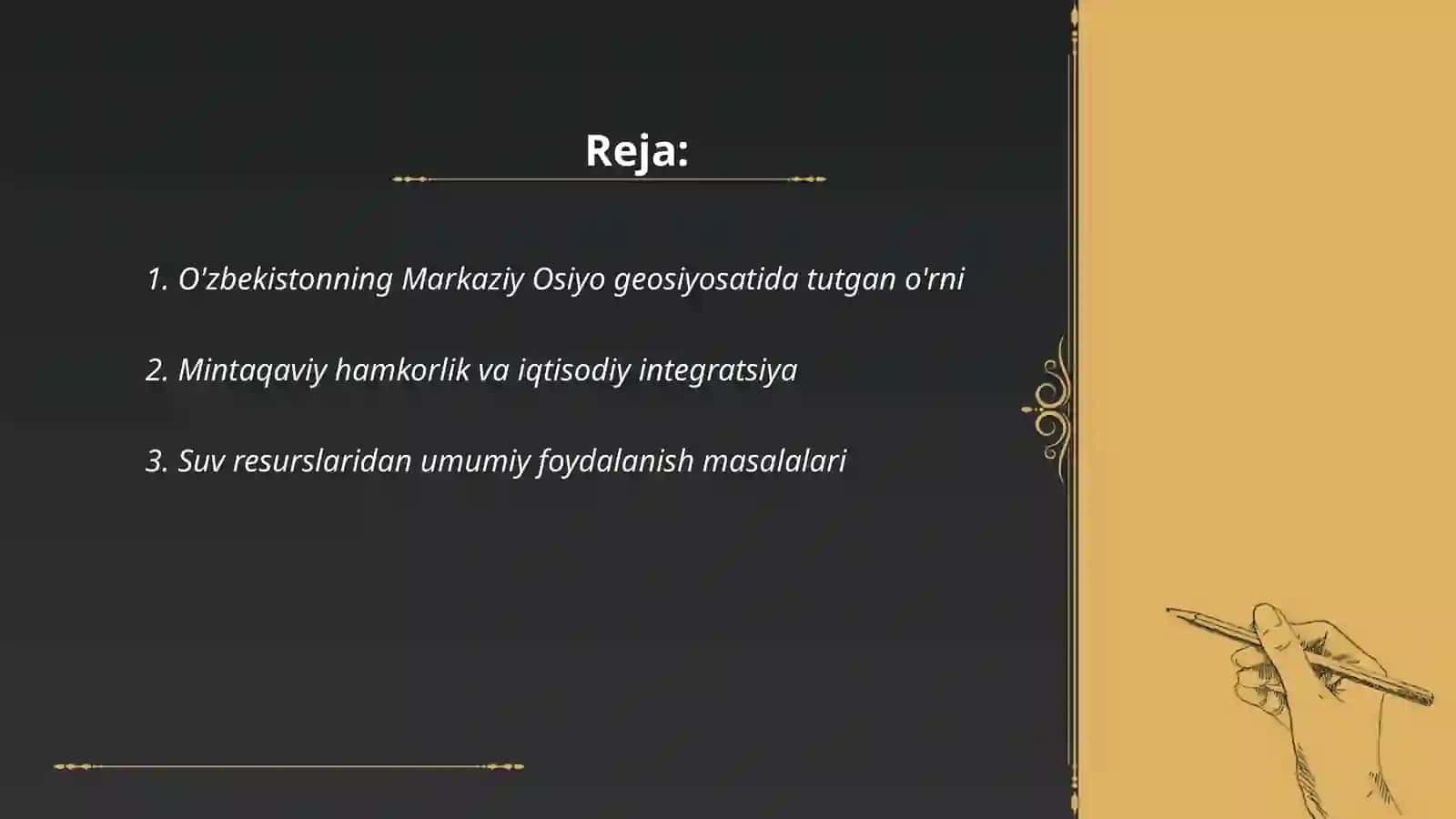 O'zbekistonning Markaziy Osiyoda tinchlik va barqarorlikni ta'minlashdagi o'rni 2