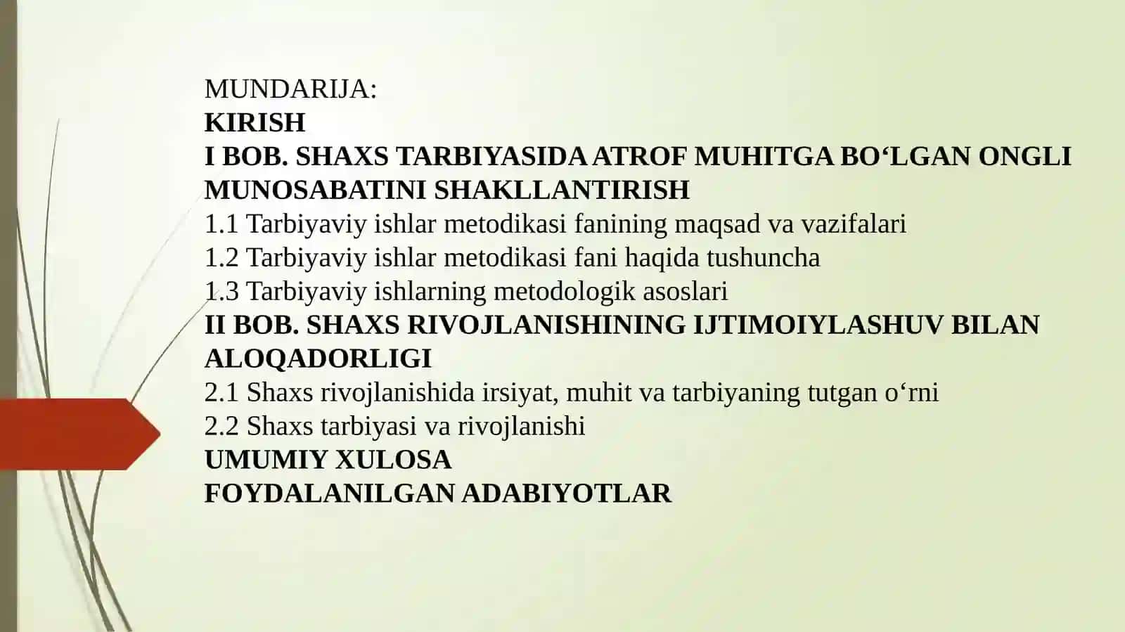 “Shaxstarbiyasida atrof muhitgab o'lgan ongli munosabatni shakllantirish” mavzusidagi kurs ishi 2