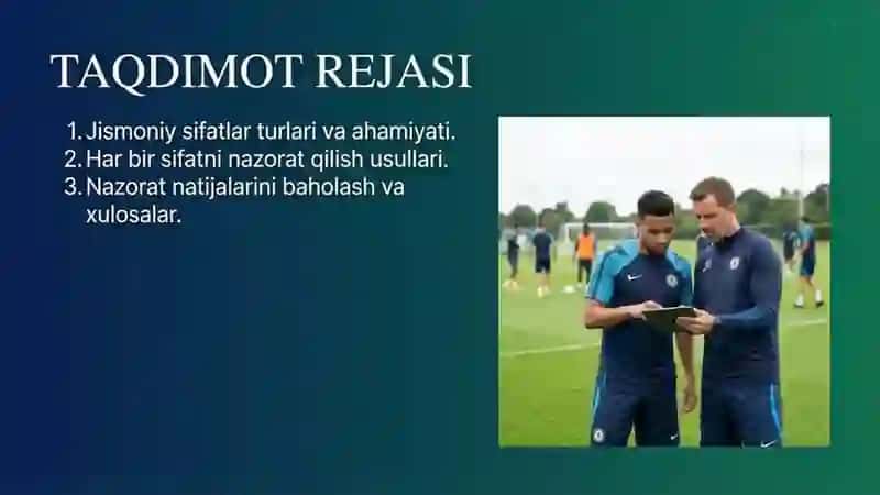 Yuqori malakali futbolchi jismoniy sifatlarini nazorat qilish usullari 2