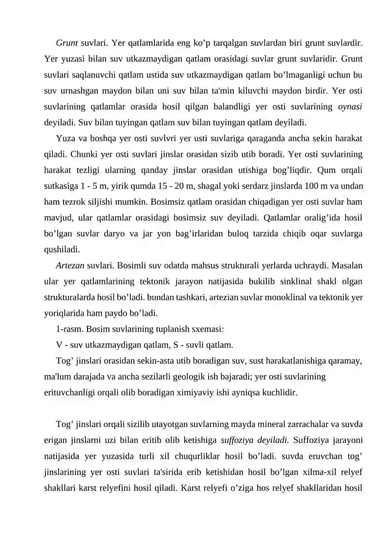YER OSTI SUVLARI VA MUZLIKLARNING GEOLOGIK ISHI 2