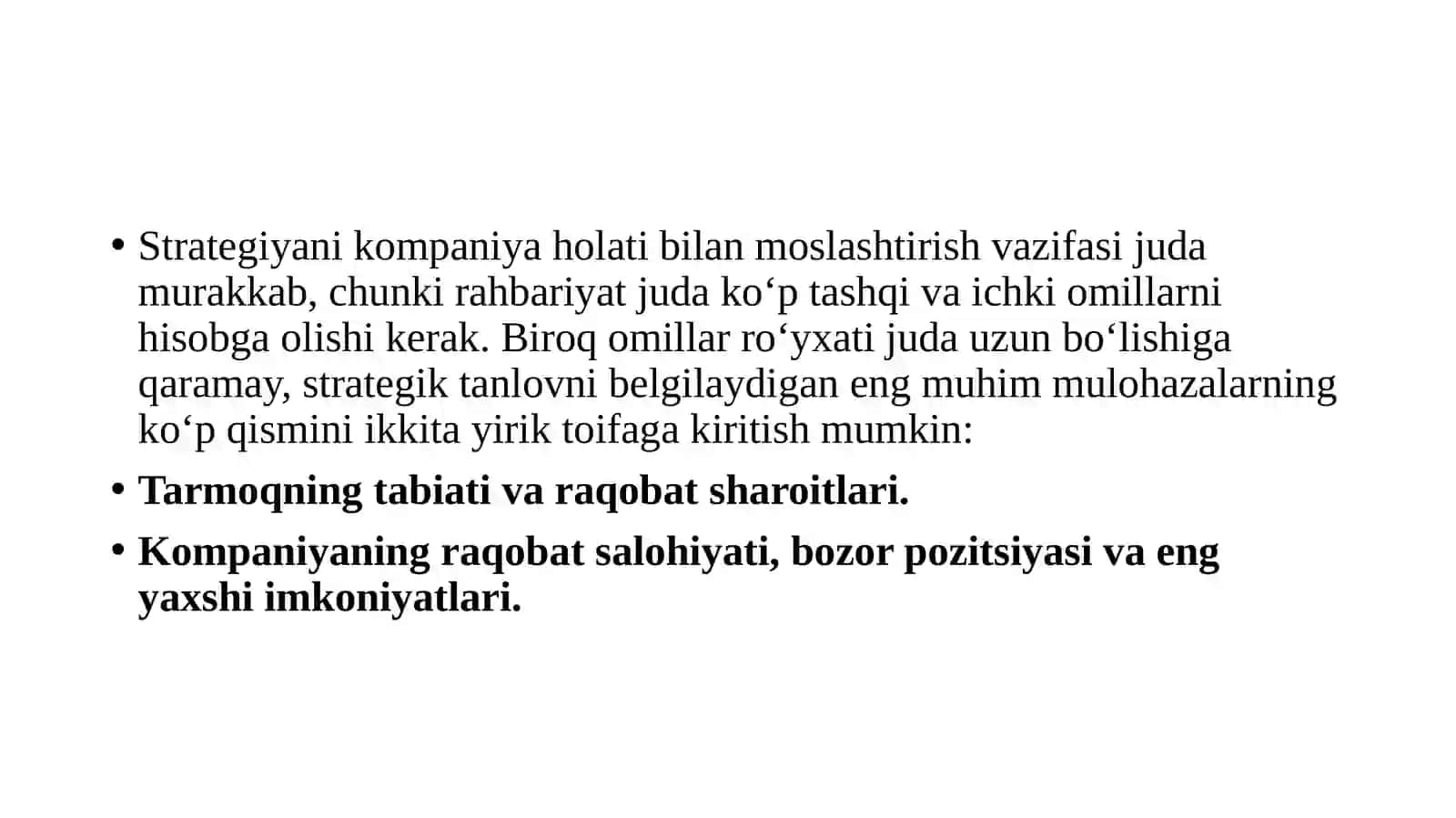 Strategiya va kompaniya holatini moslashtirish 2