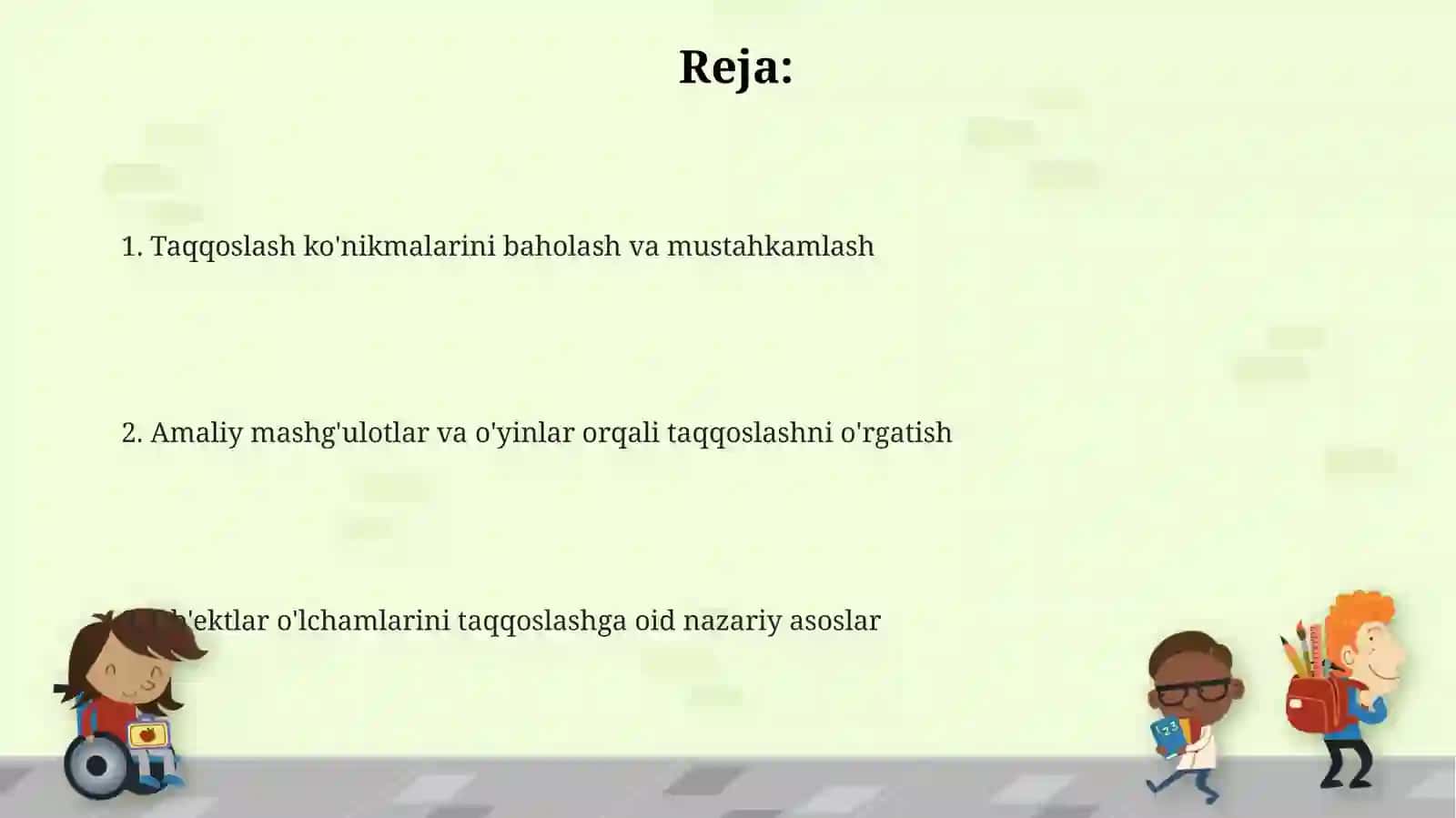 Kattalik. Predmetlar o'lchamini taqqoslashga o'rgatish 2