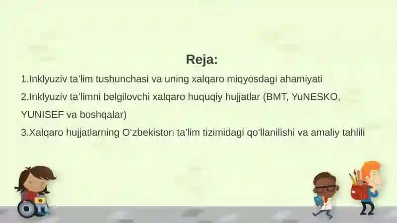 Inklyuziv ta’limning huquqiy asoslarini xalqaro hujjatlarda tahlil qilish 2