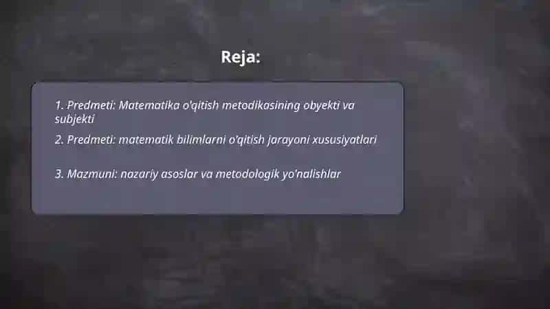 Matematika o'qitish metodikasi 2