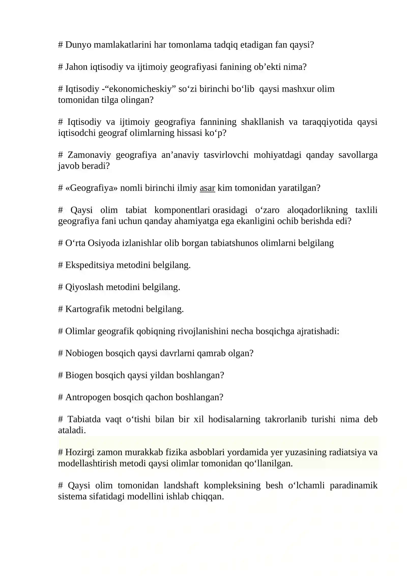 Geografiya fanining tartibi va muqobillarini o‘rganish 2