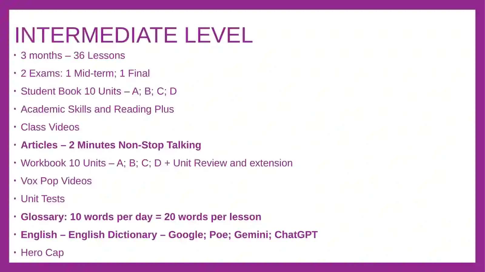 Introduction to Intermediate; Unit 1A 2