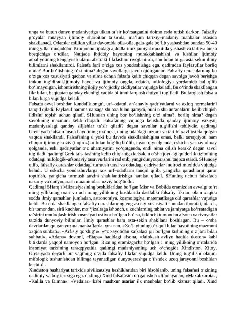 Falsafiy tafakkur taraqqiyoti bosqichlari: SHarq va G’arb falsafasi. 2