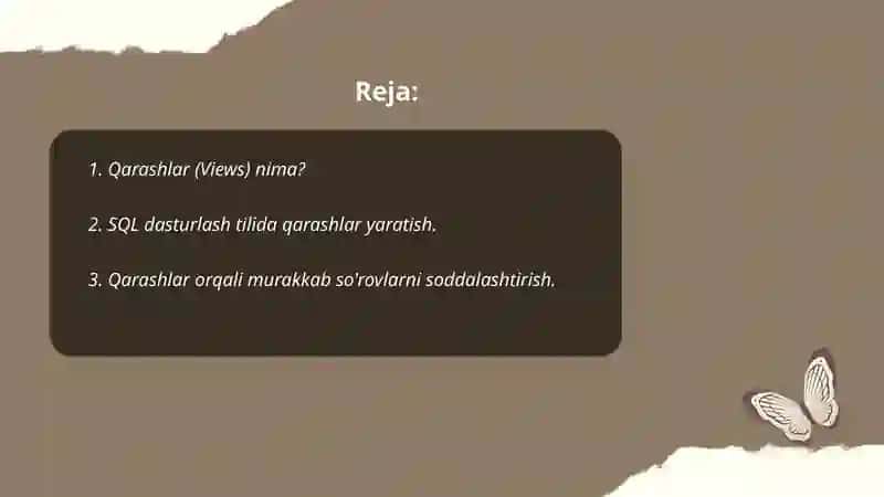 SQL dasturlash tilida Qarashlar (Views) yaratish va qo'llash 2