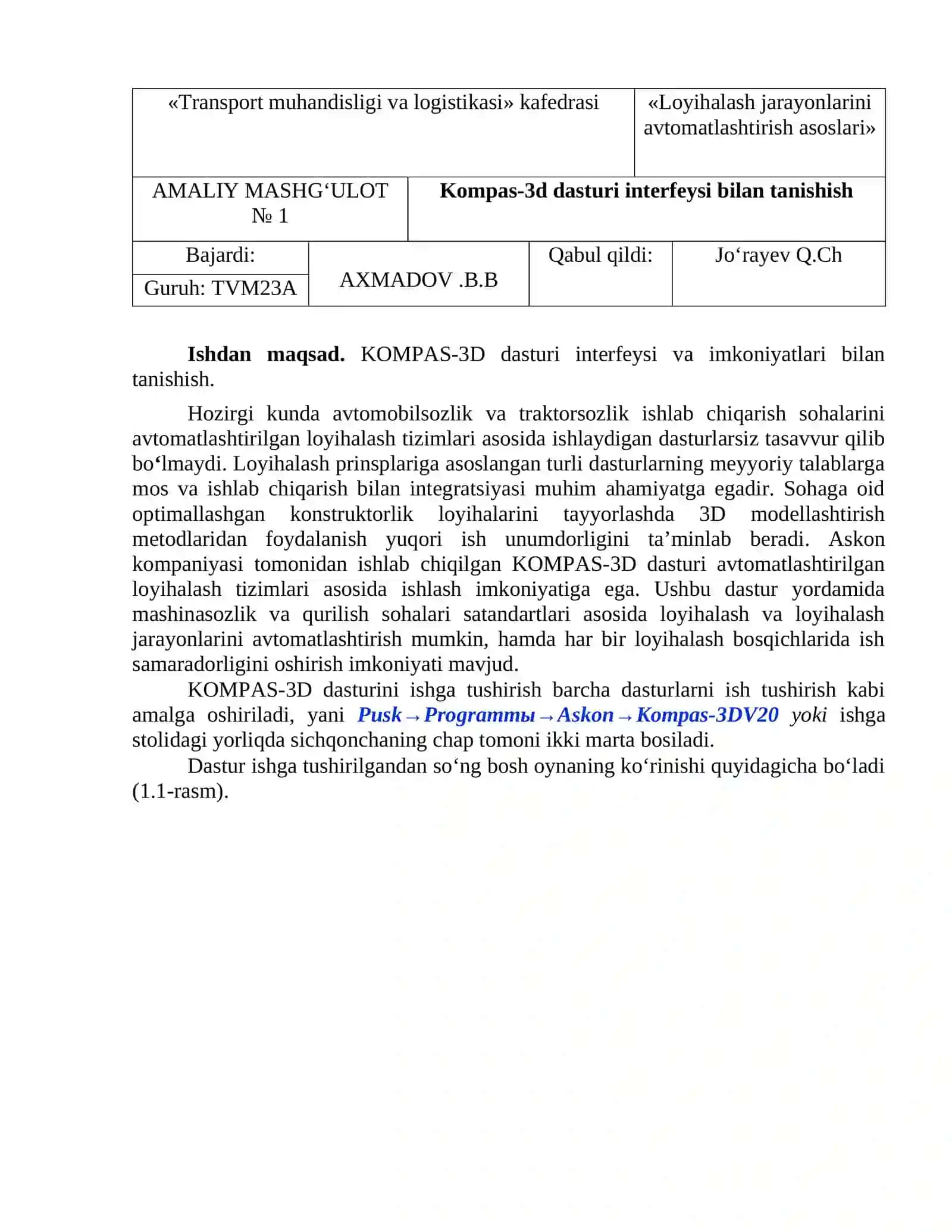 Loyihalash jarayonlarini avtomatlashtirish asoslari 2