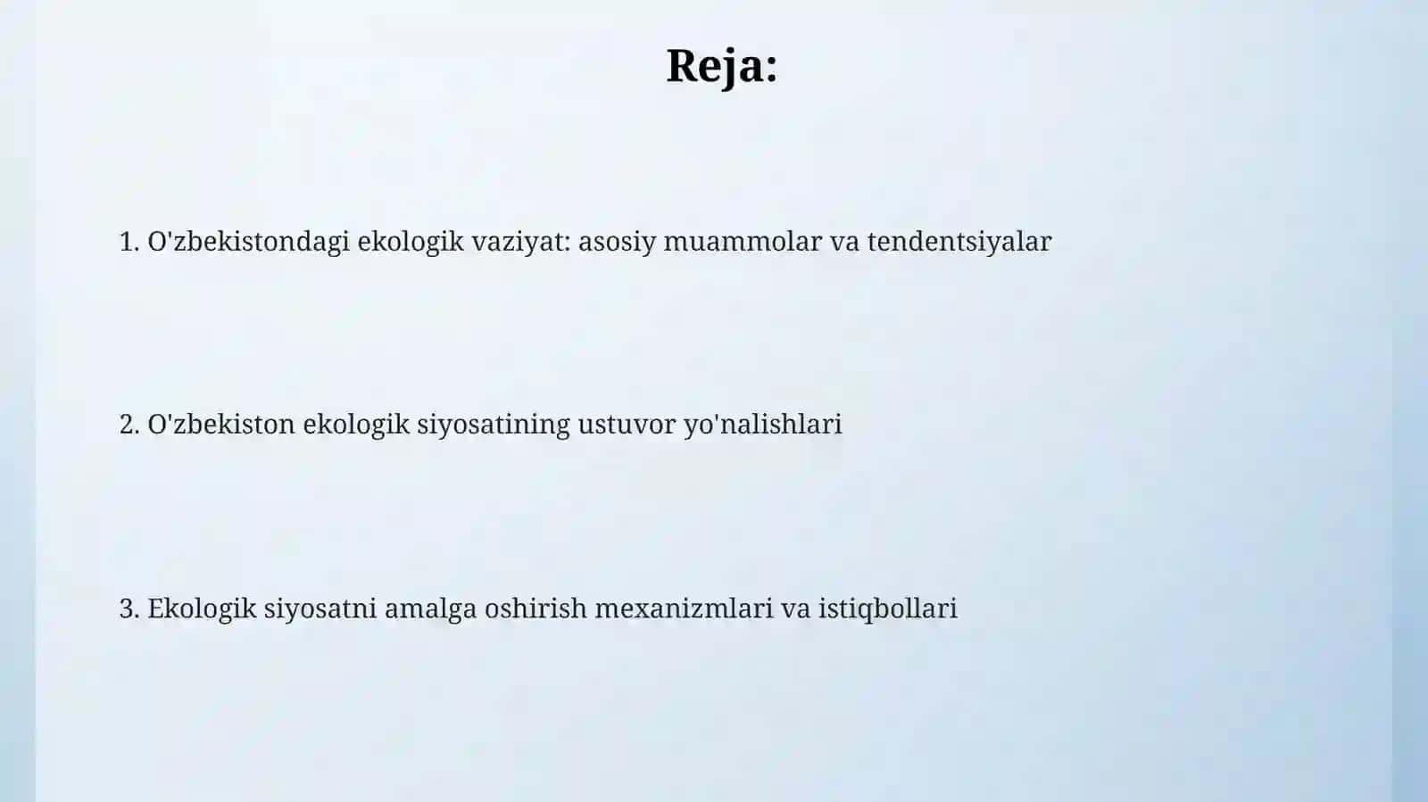 Òzbekistonda ekologik vaziyat va ekologik siyosatning ustuvor yònalishlari 2