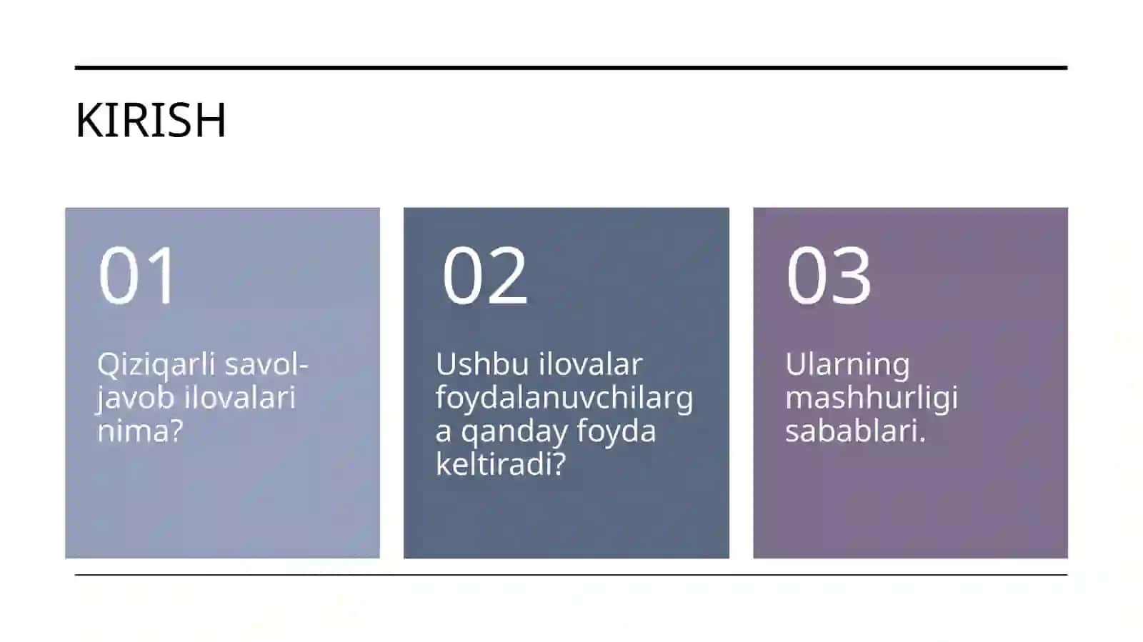 Qiziqarli savol-javob ilovalari tahlili. prezentatsiya 2