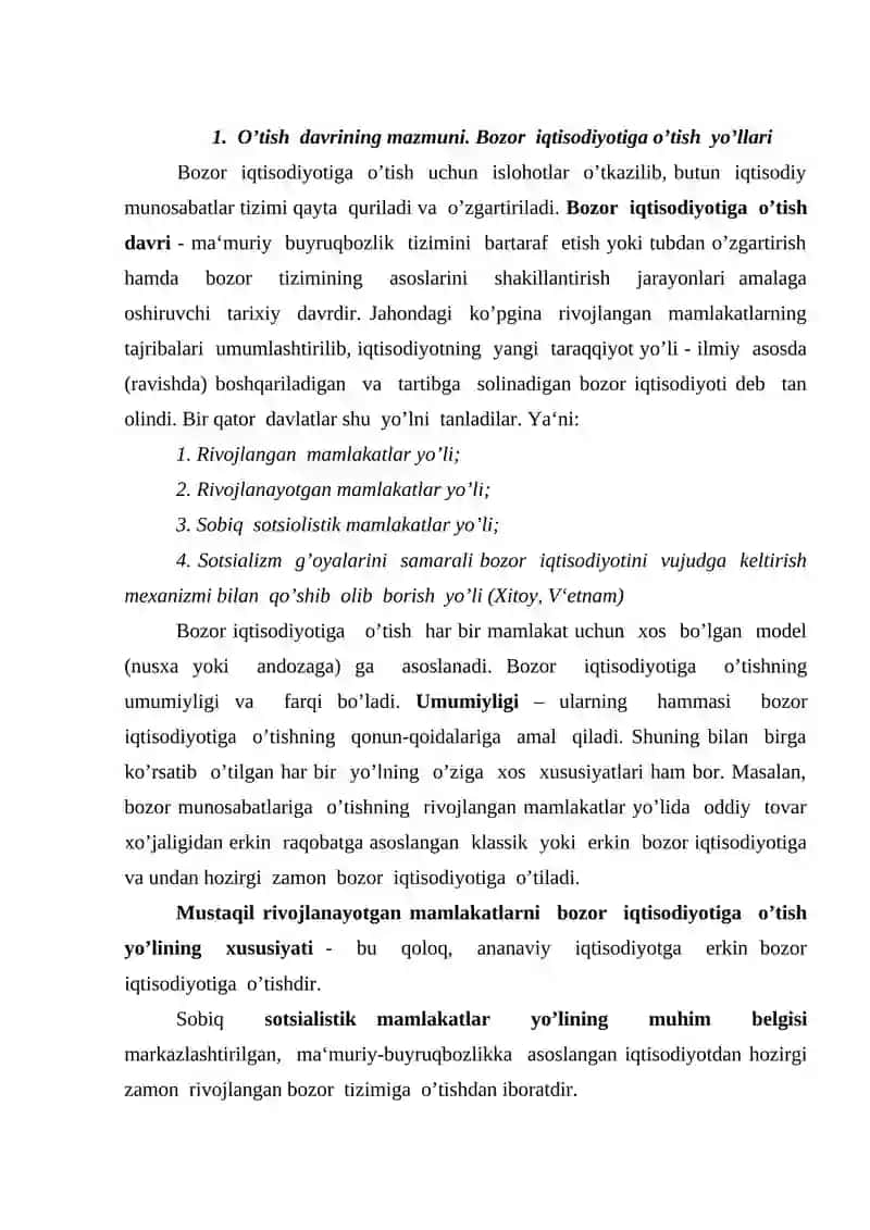 Bozor iqtisodiyotining ijtimoiy yo’naltirilganligi va uning O’zbekistondagi xususiyatlari 2