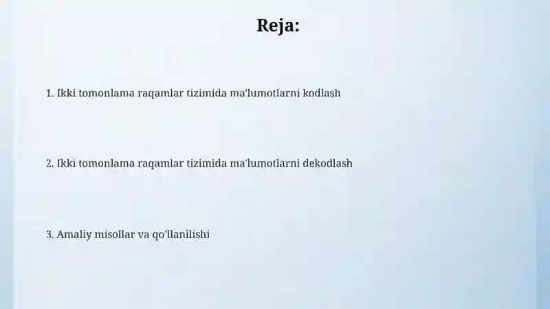 Maʼlumotlarni ikkilik sanoq sistemasida kodlash va dekodlash 2