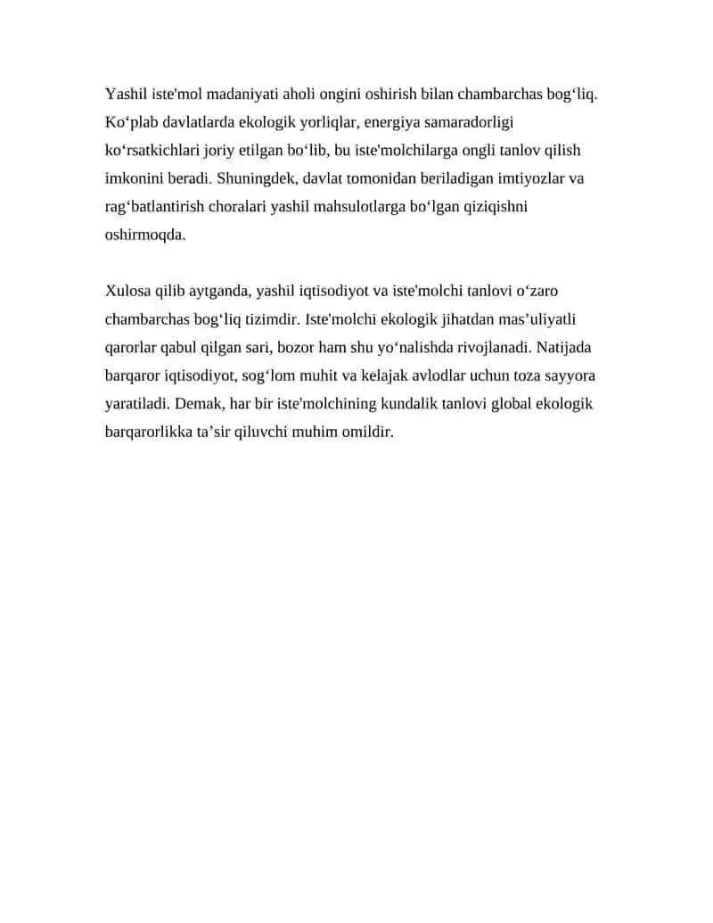 Yashil iqtisodiyot va iste'molchi tanlovi 2