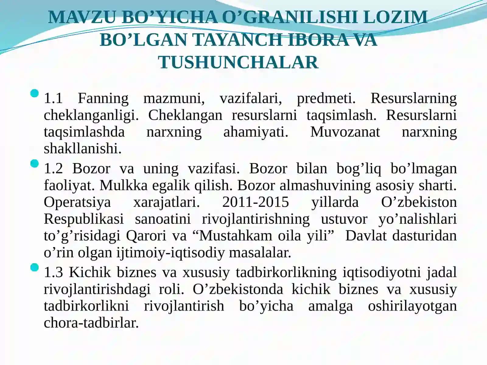 Mikroiqtisodiyotga kirish:IQTISODIY BAZISTUSHUNCHALAR 2