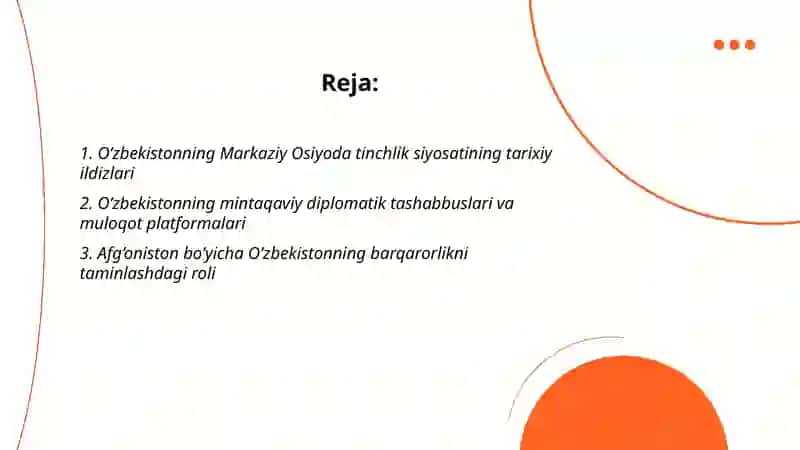 O’zbekistonning Markaziy Osiyoda tinchlik va barqarorlikni taminlashdagi o’rni 2