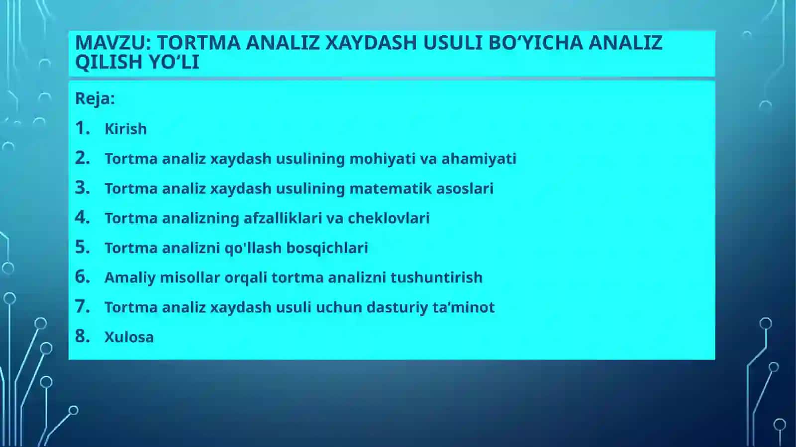 Tortma analiz xaydash usuli boʻyicha analiz qilish yoʻli 2