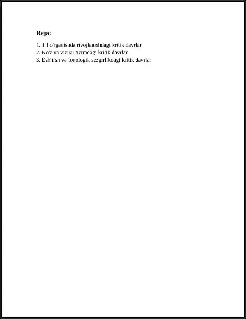 Rivojlanishdagi kritik davrlar 2