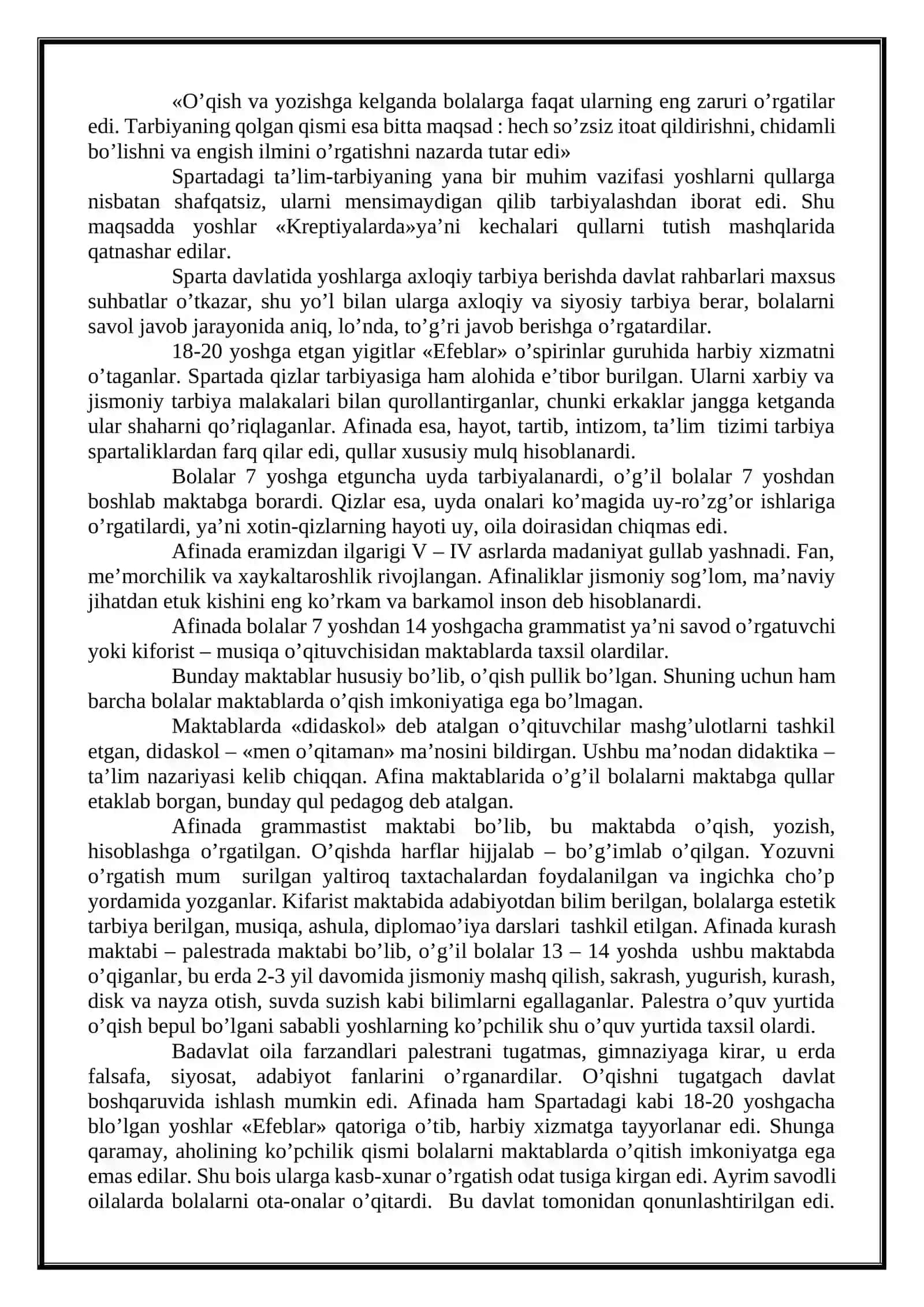 Qadimgi Yunoniston va Rim davlatlarida ta’lim-tarbiya, pedagogik nazariyasining rivojlanishi 2