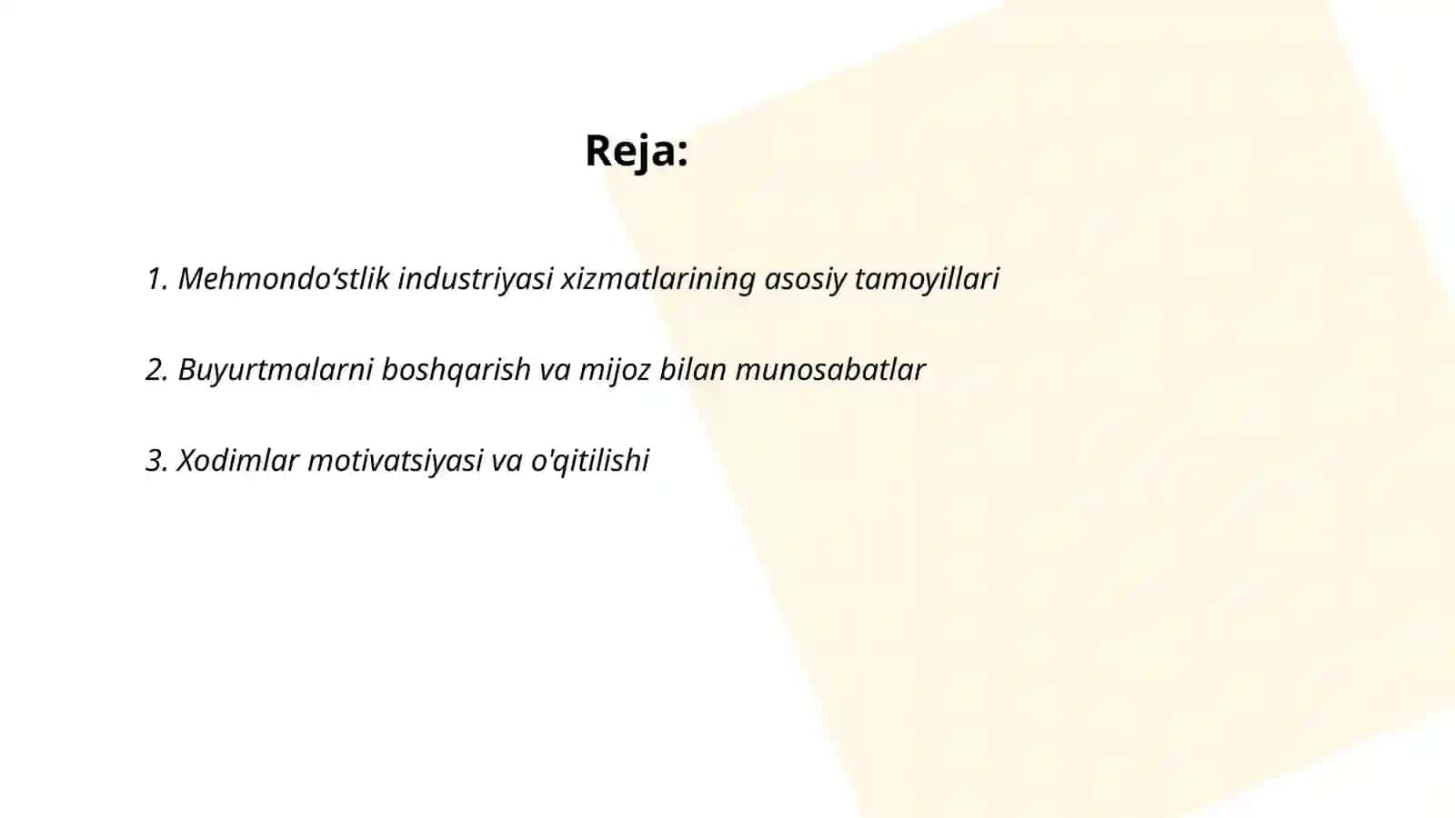 Mehmondoʼstlik industuriyasida hizmatlarni boshqarish 2
