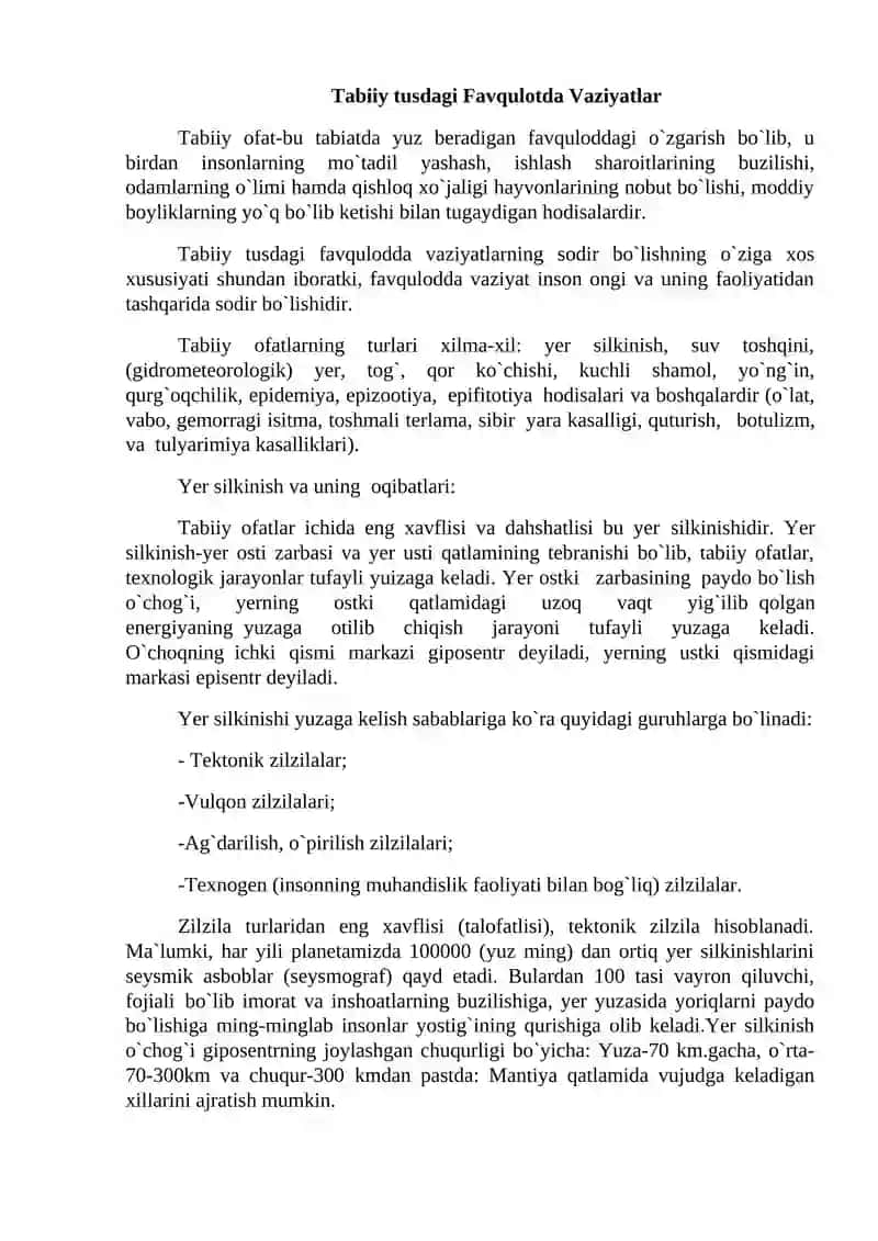 Tabiiy ofatlar turlari 2