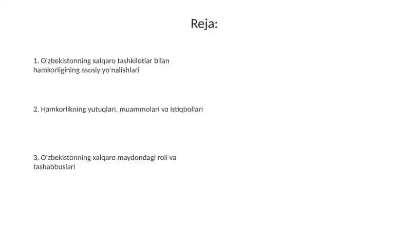 Oʻzbekistonning xalqaro tashkilotlar bilan hamkorligi 2